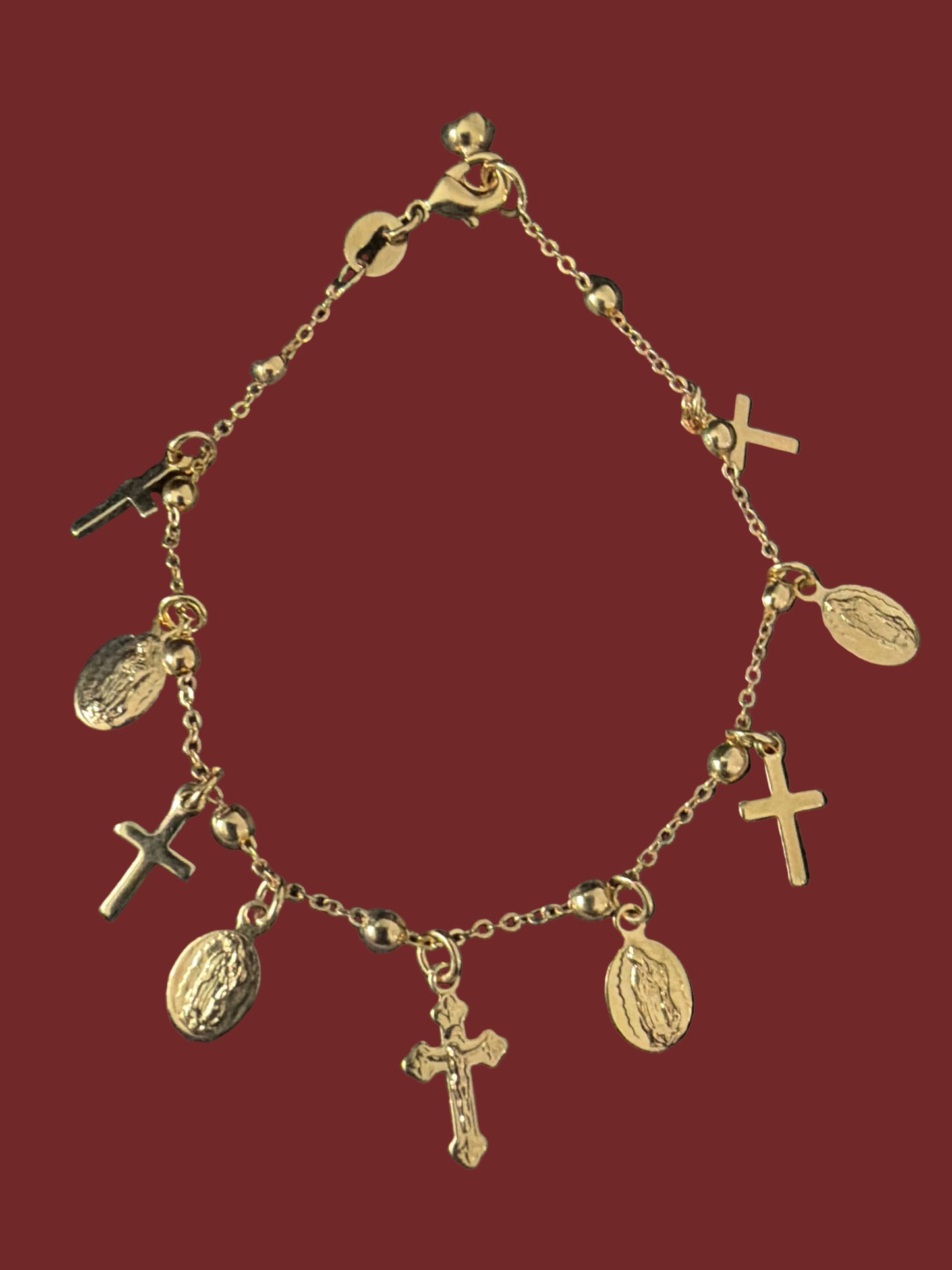 Gold filled brass religious charm bracelet