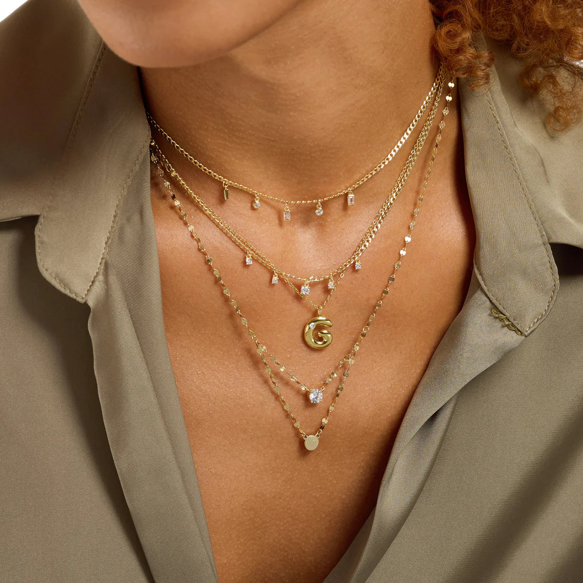 Bubble CZ Initial Necklace