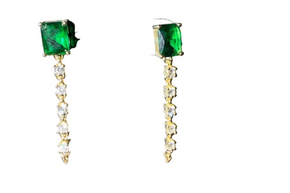 Sterling silver emerald cz chain earrings