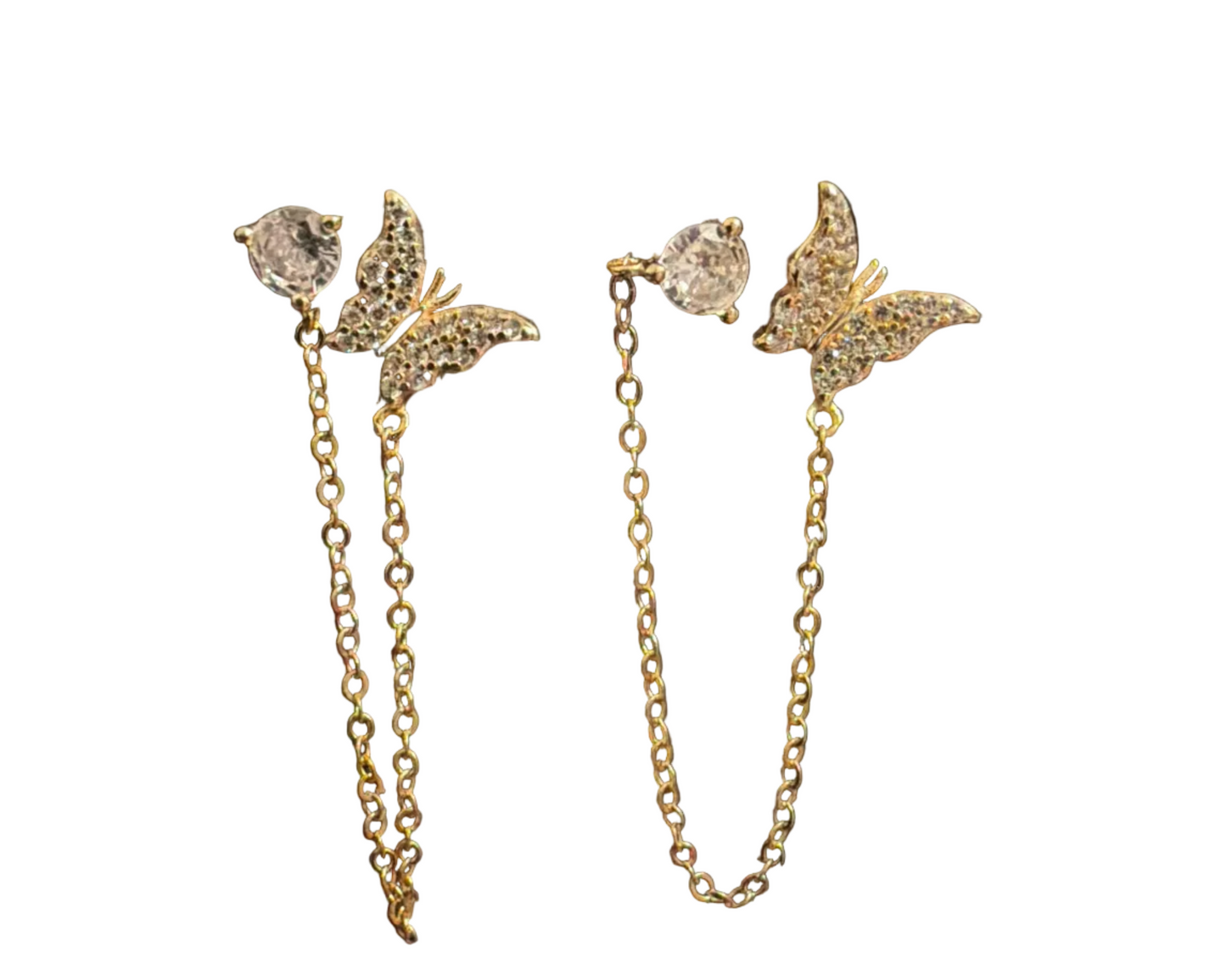 Butterfly earrings with a chain