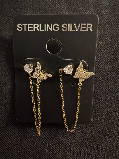 Butterfly earrings with a chain