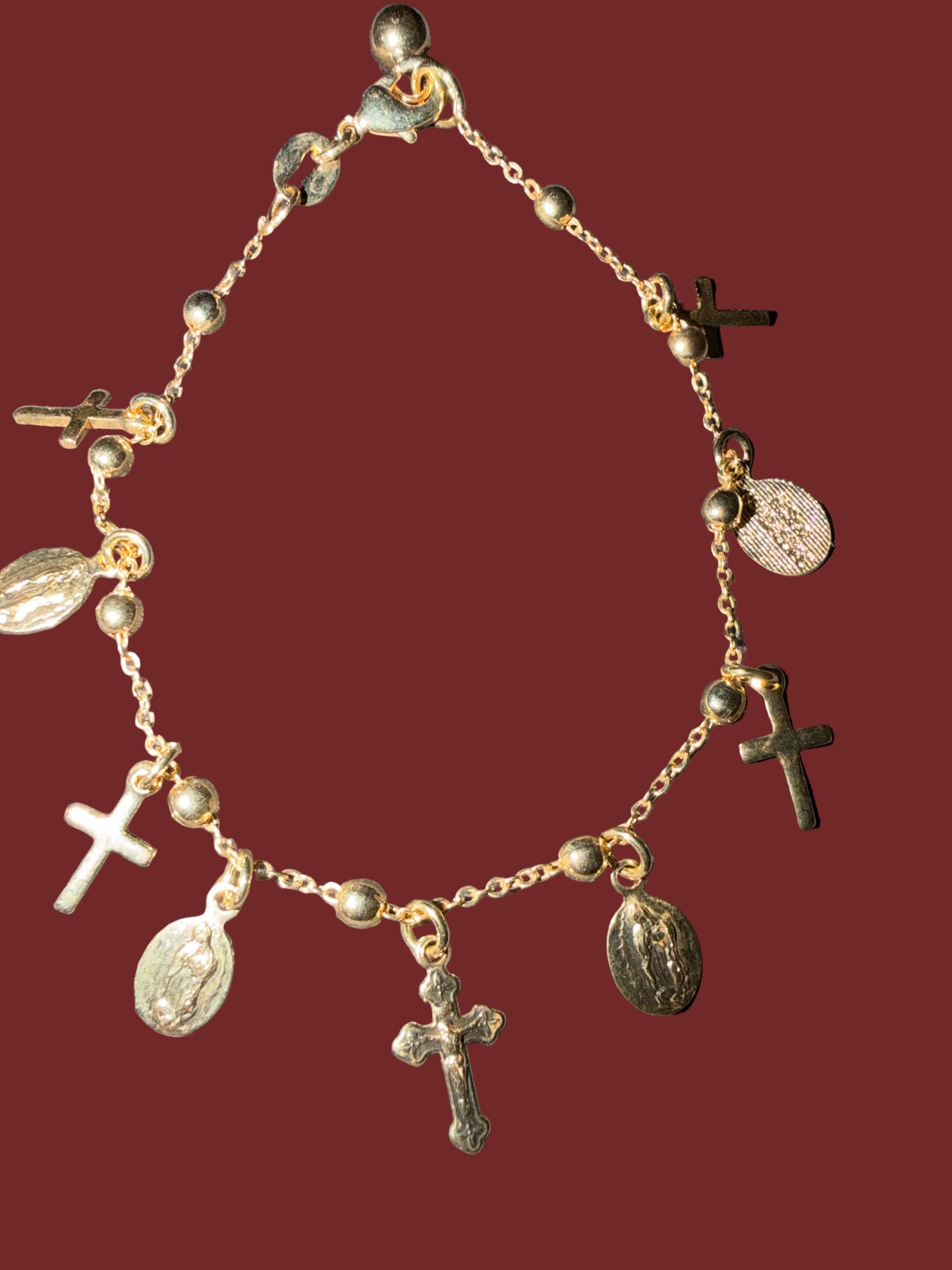 Gold filled brass religious charm bracelet