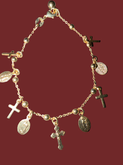 Gold filled brass religious charm bracelet