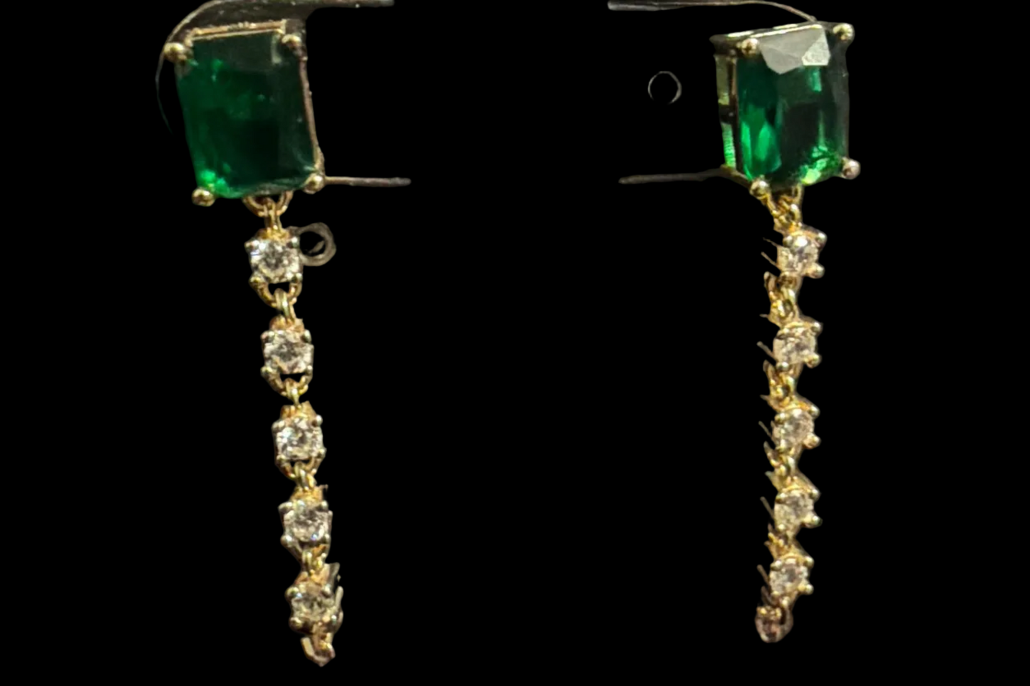 Sterling silver emerald cz chain earrings