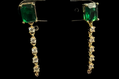 Sterling silver emerald cz chain earrings